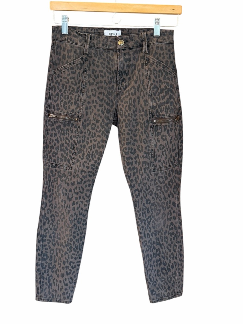 Pistola Hannah Leopard Print Cargo Jeans Mob Wife Indie Animal Print Size 27